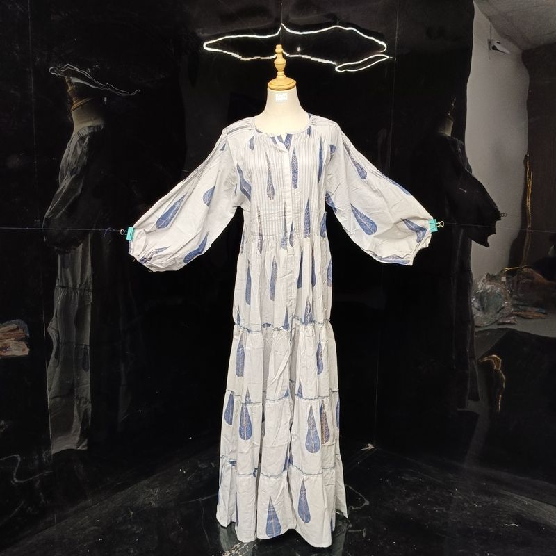 S-M Fawz Printed Cotton Dress 57" Long Jalabiya