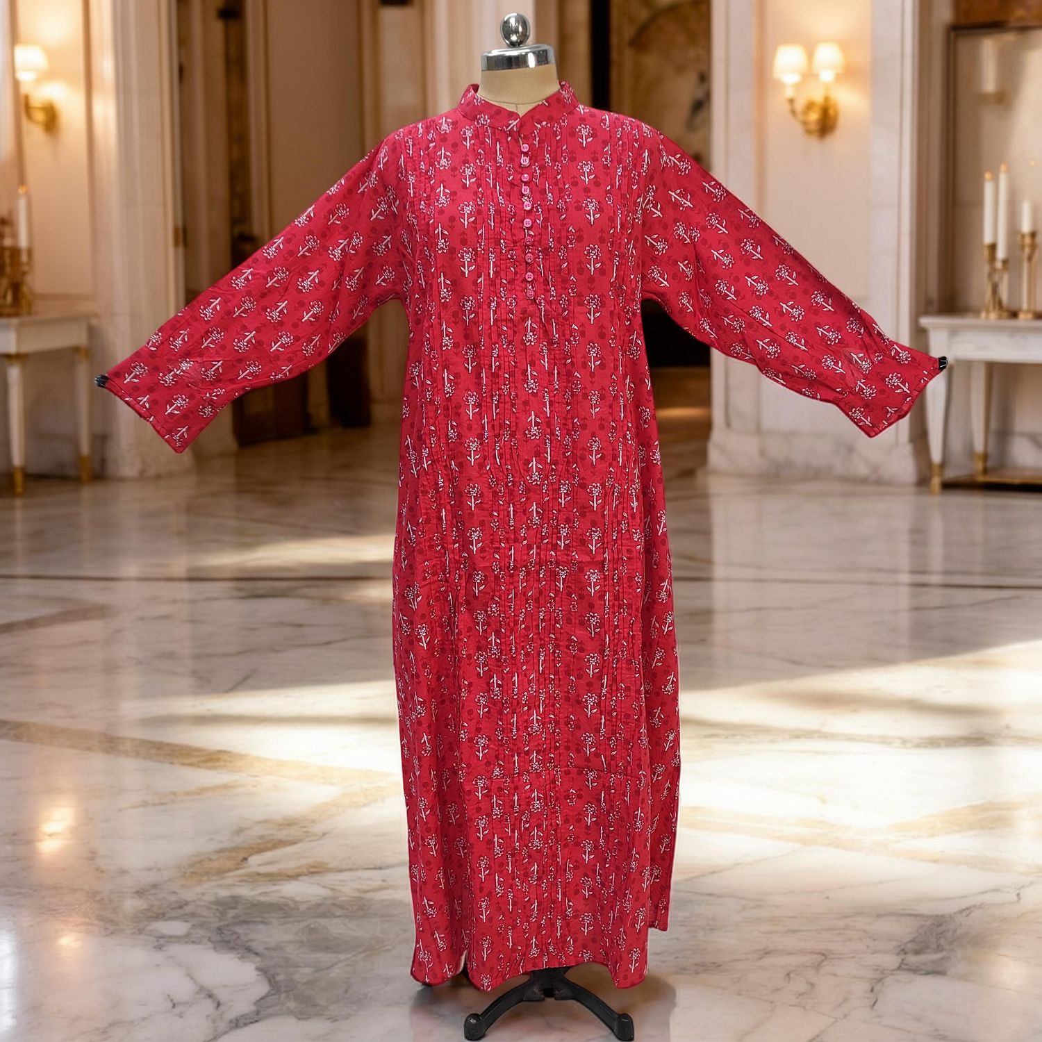 2XL-3XL Delbar Printed Cotton Dress 57'' Long Jalabiya