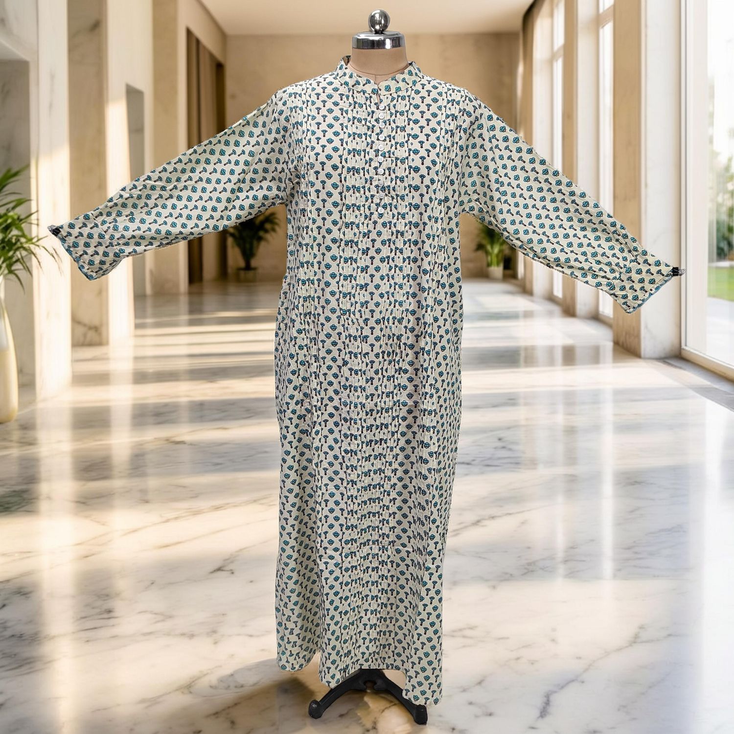 2XL-3XL Delbar Printed Cotton Dress 57'' Long Jalabiya
