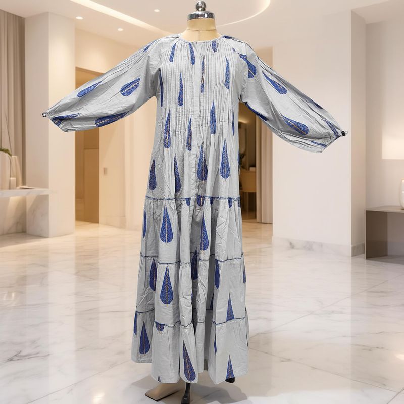 S-M Fawz Printed Cotton Dress 57" Long Jalabiya