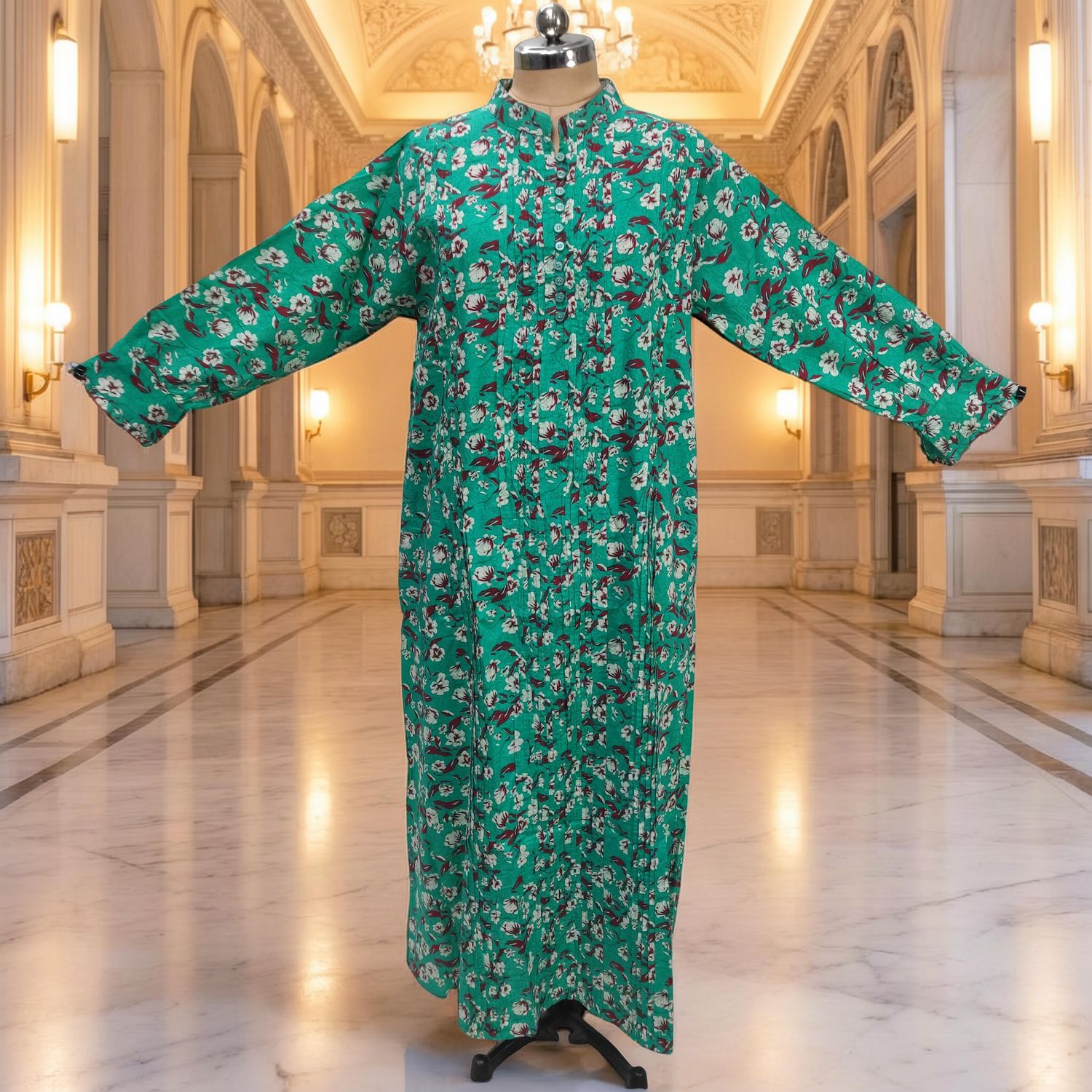 2XL-3XL Delbar Printed Cotton Dress 57'' Long Jalabiya