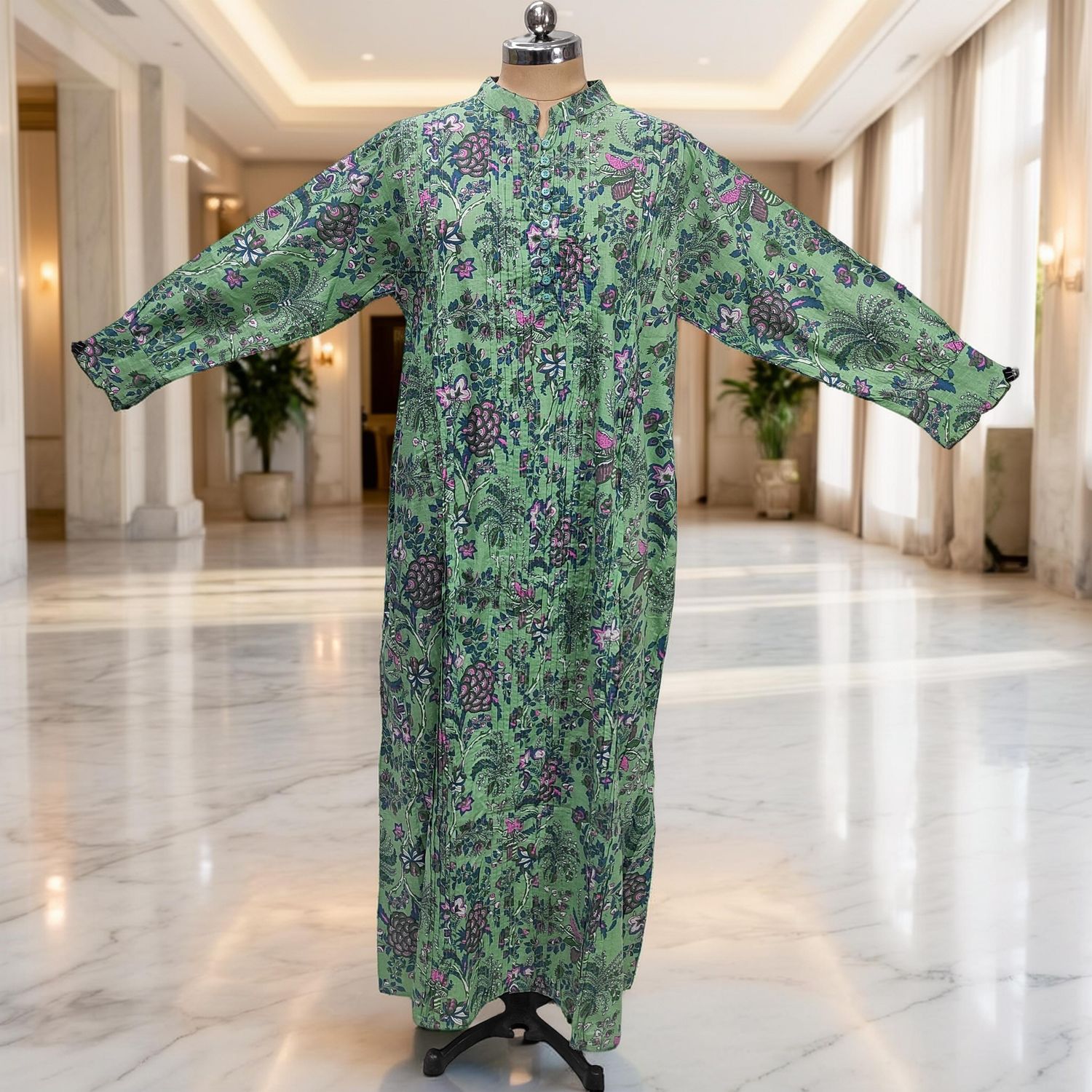 2XL-3XL Delbar Printed Cotton Dress 57'' Long Jalabiya