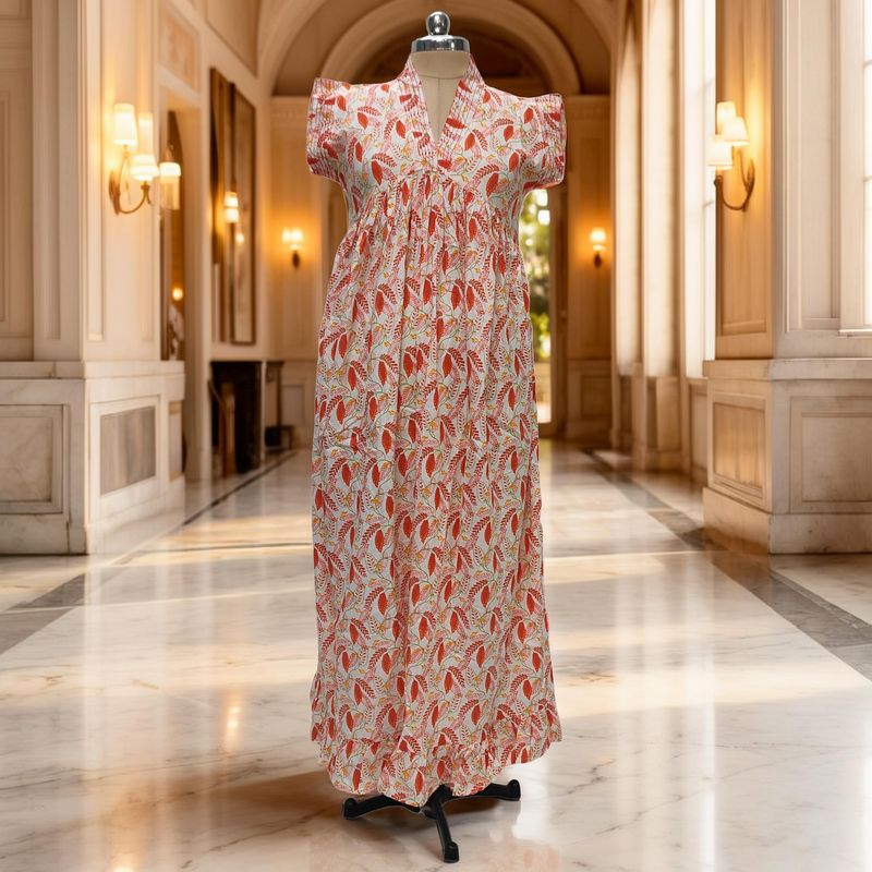 S-M Amani Printed Cotton Dress 57" Short Sleeves Jalabiya