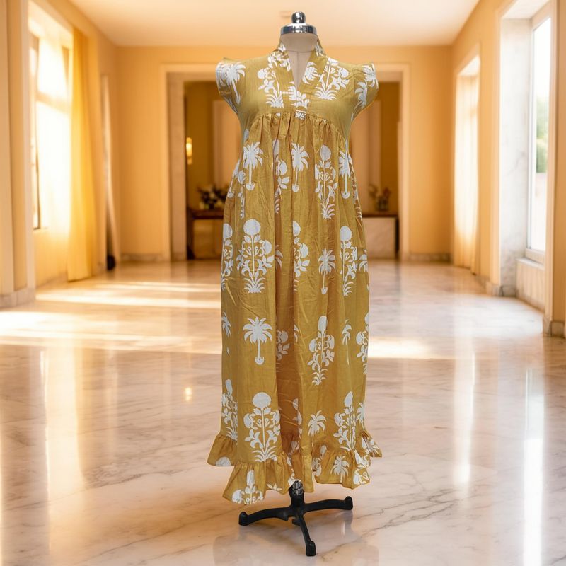 XS/S  Amani Printed Cotton Dress 54" Short Sleeves Jalabiya