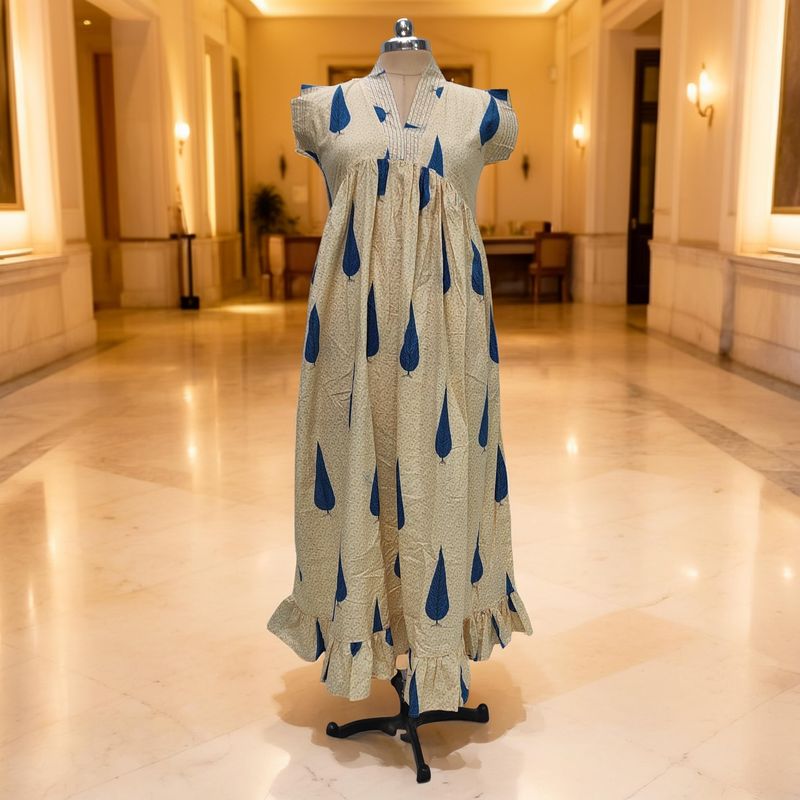 XS/S  Amani Printed Cotton Dress 54" Short Sleeves Jalabiya