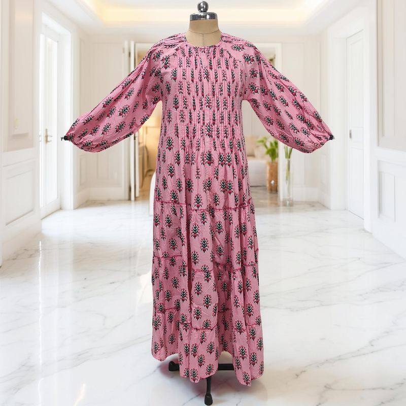 S-M Fawz Printed Cotton Dress 57" Long Jalabiya