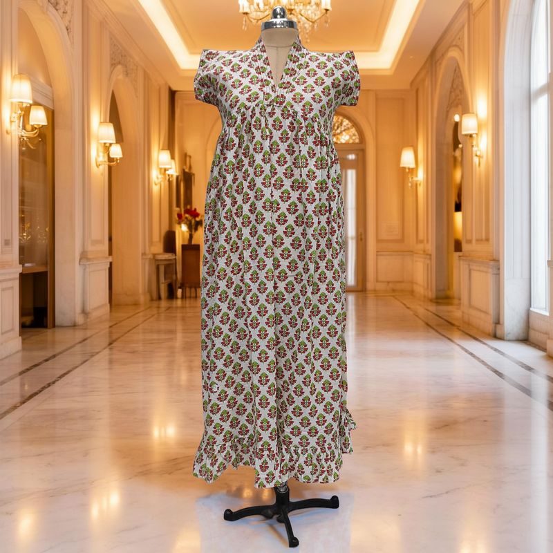 XS/S  Amani Printed Cotton Dress 54" Short Sleeves Jalabiya