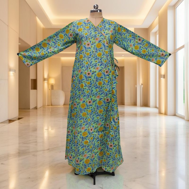 L/XL Qifa Printed Cotton Dress 57" Long Jalabiyas