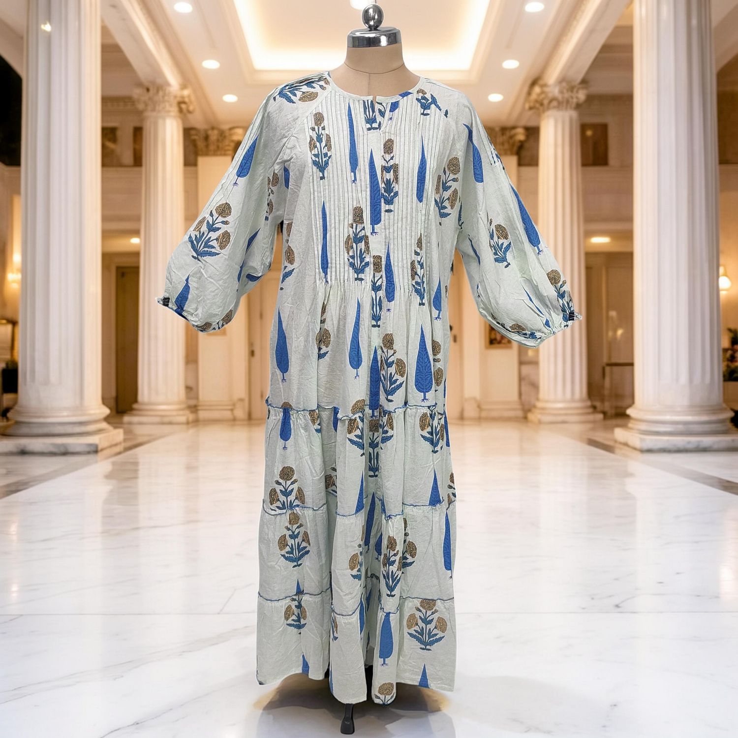 2XL-3XL Fawz Printed Cotton Dress 57" Long Jalabiya JP