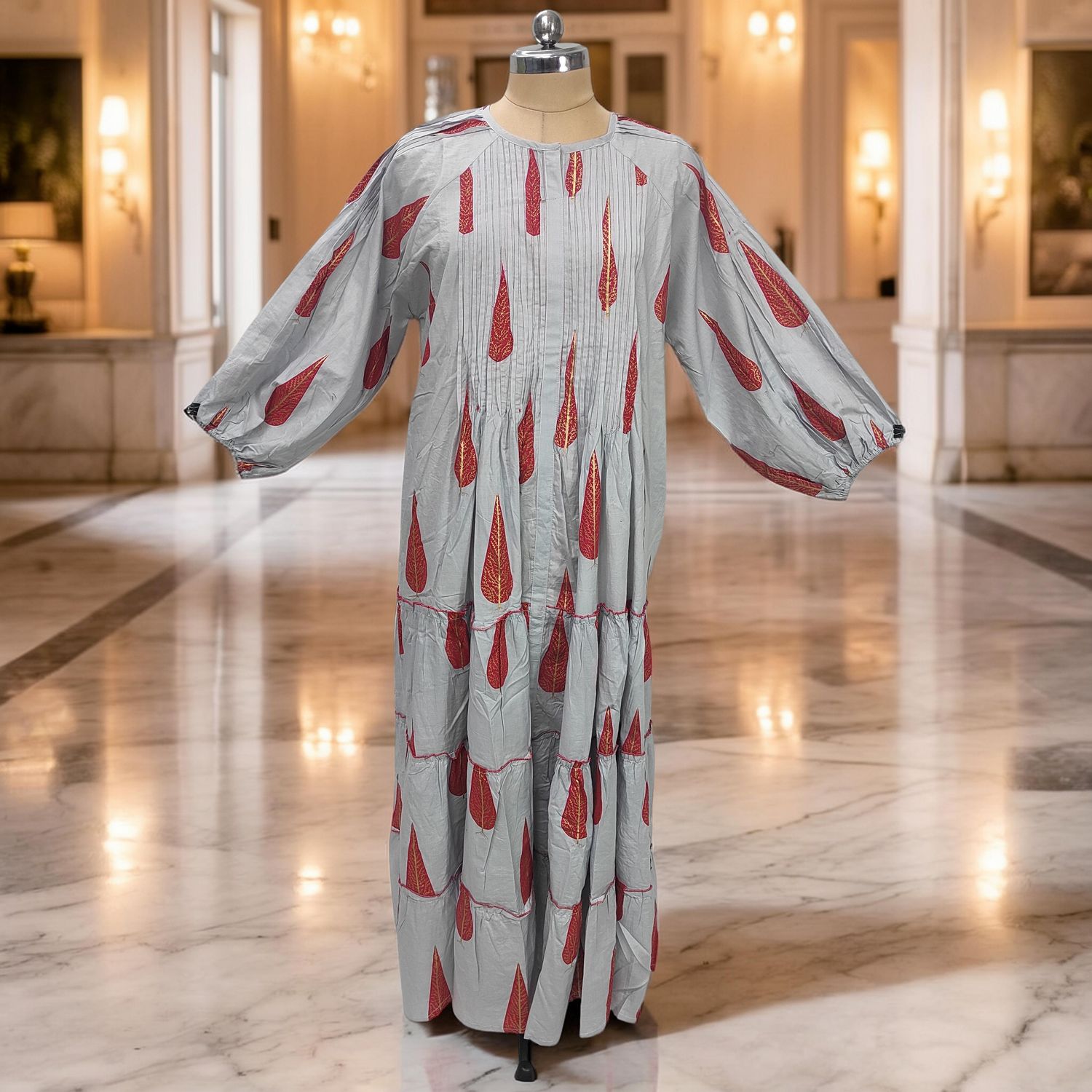2XL-3XL Fawz Printed Cotton Dress 57" Long Jalabiya JP