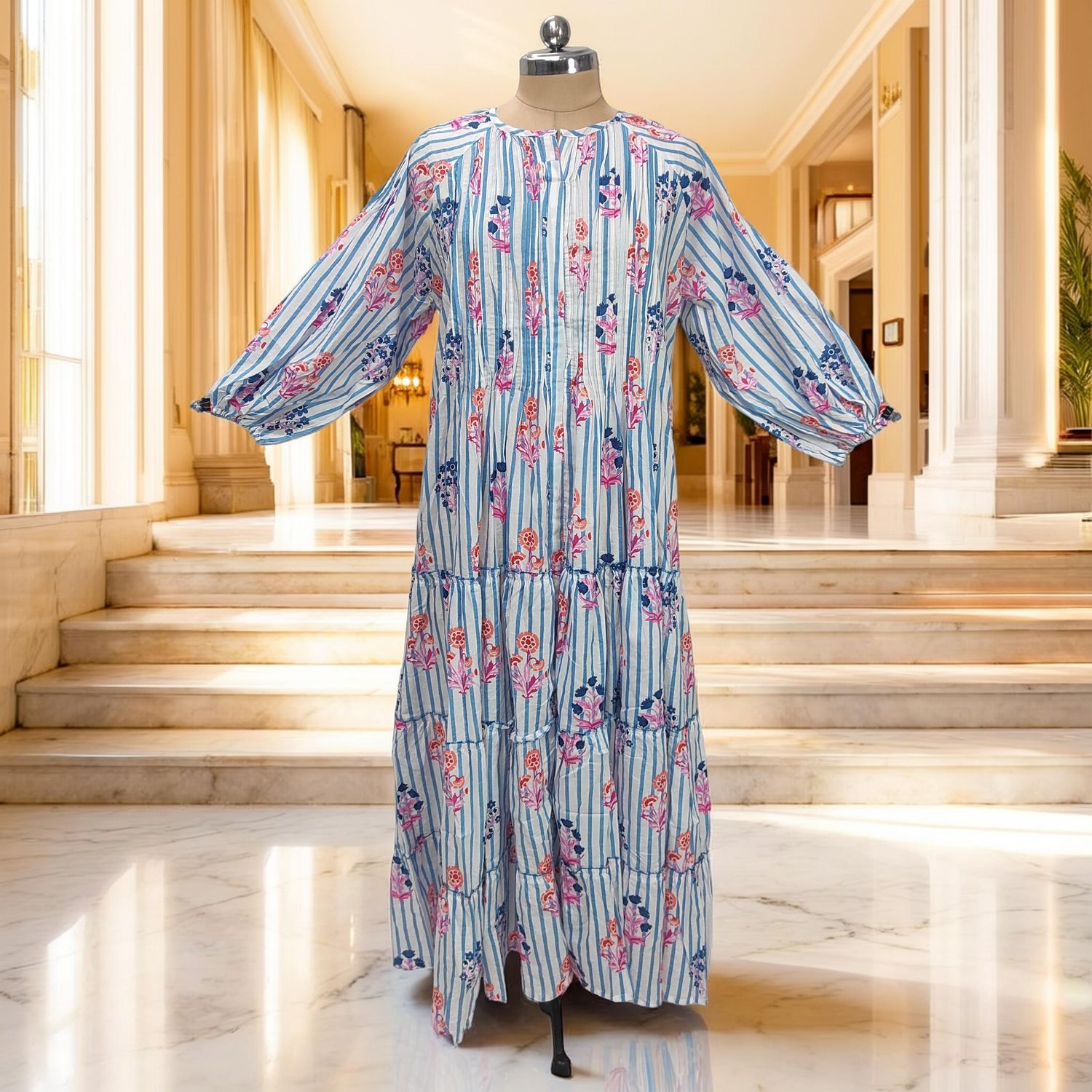 S-M Fawz Printed Cotton Dress 57" Long Jalabiya JP