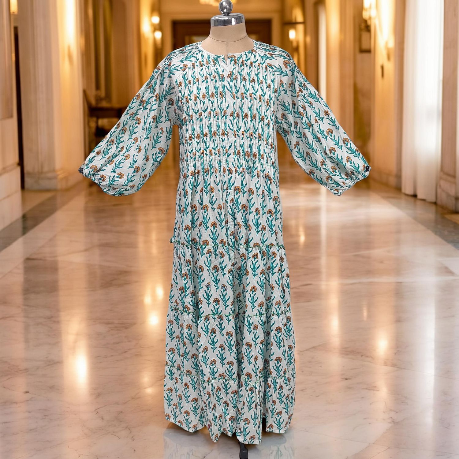 S-M Fawz Printed Cotton Dress 57" Long Jalabiya JP