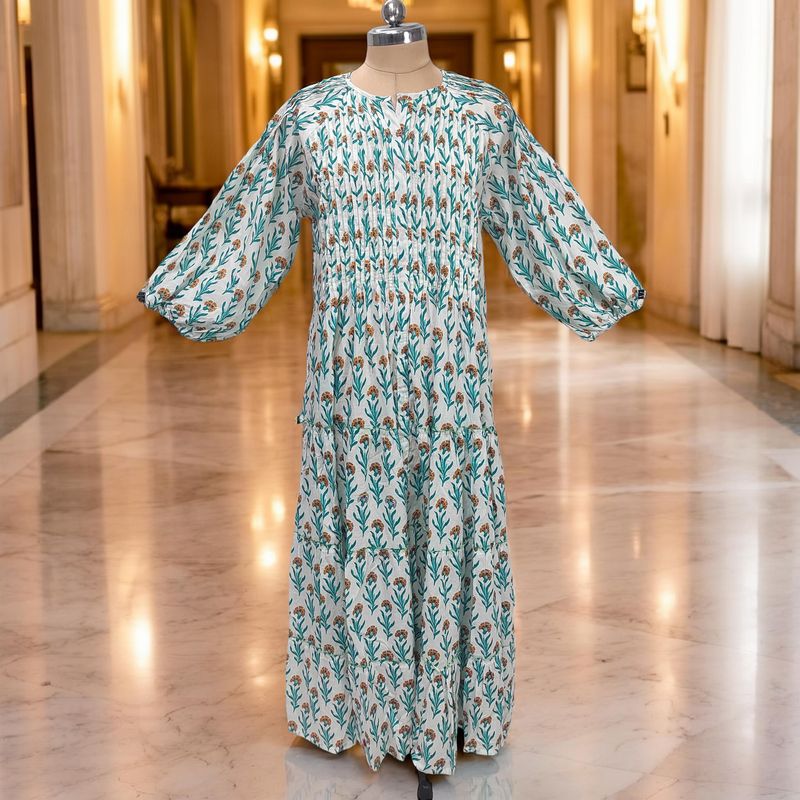 S-M Fawz Printed Cotton Dress 57" Long Jalabiya JP