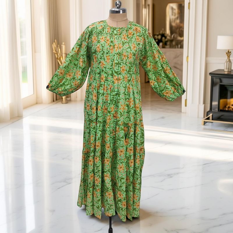 S-M Fawz Printed Cotton Dress 57" Long Jalabiya JP