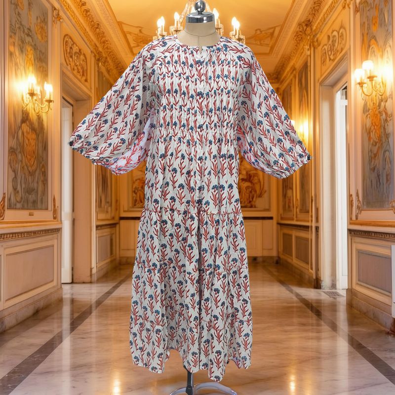 S-M Fawz Printed Cotton Dress 57" Long Jalabiya JP