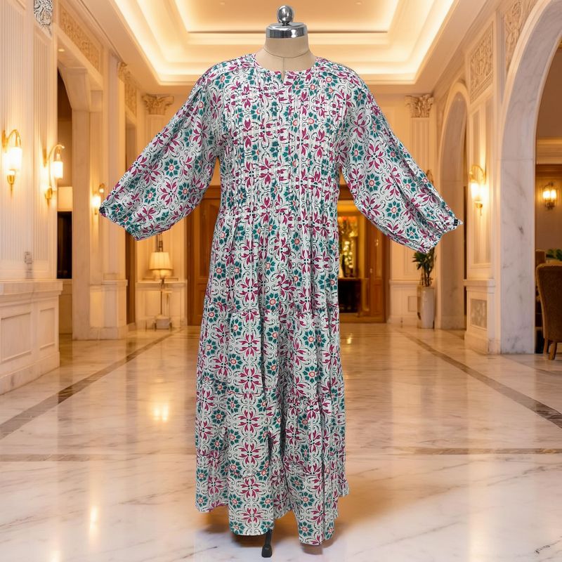 L-XL Fawz Printed Cotton Dress 57" Long Jalabiya JP