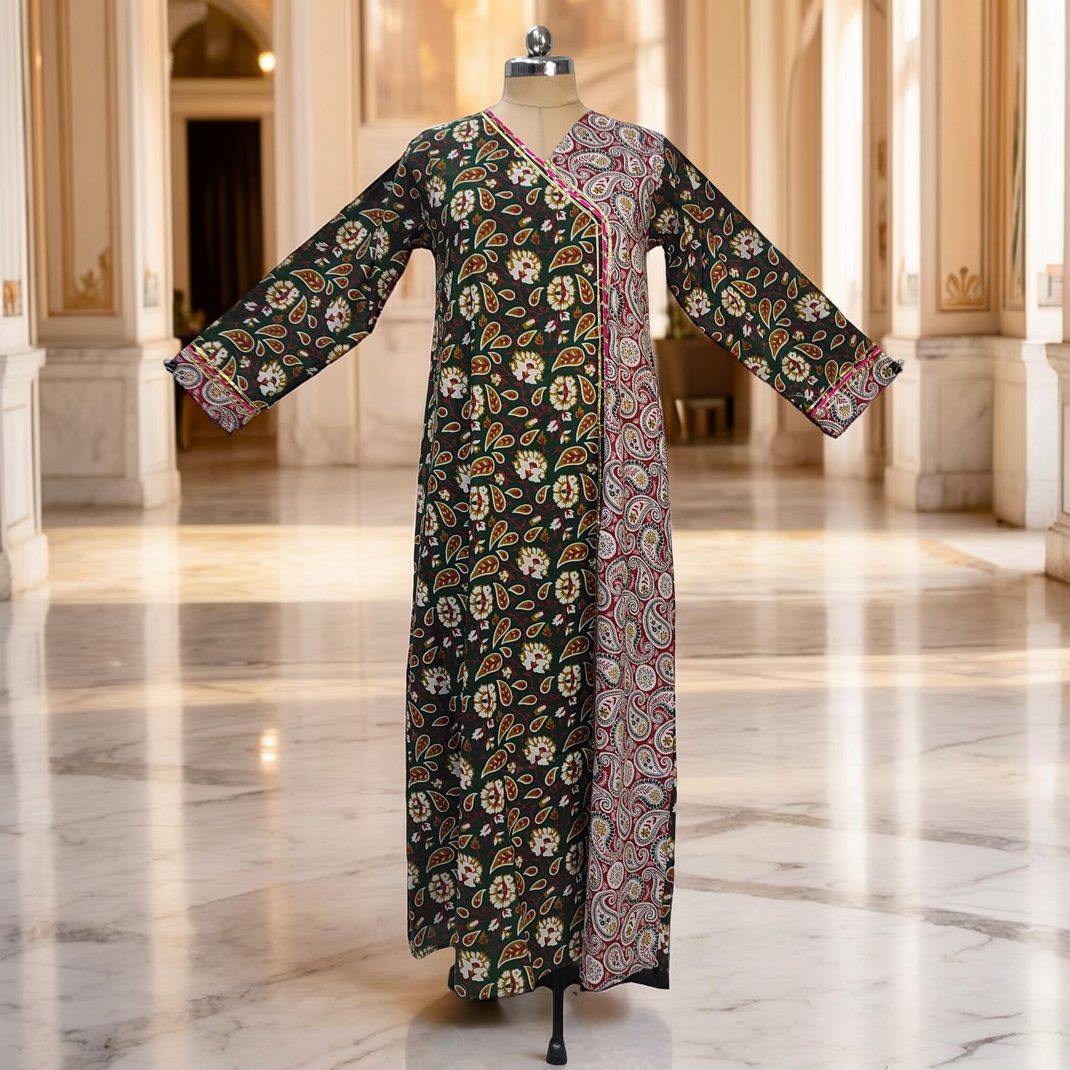 XS/S Lupines Printed Cotton Dress 54" Long Jalabiya