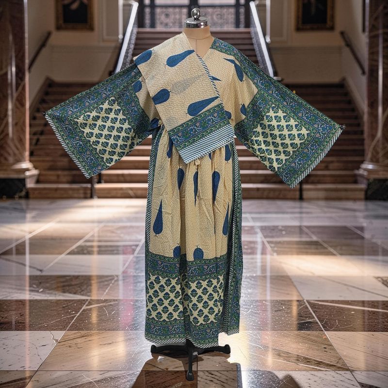 S-M Anam Printed Cotton Dress 57" Long Jalabiya With Sheila JP