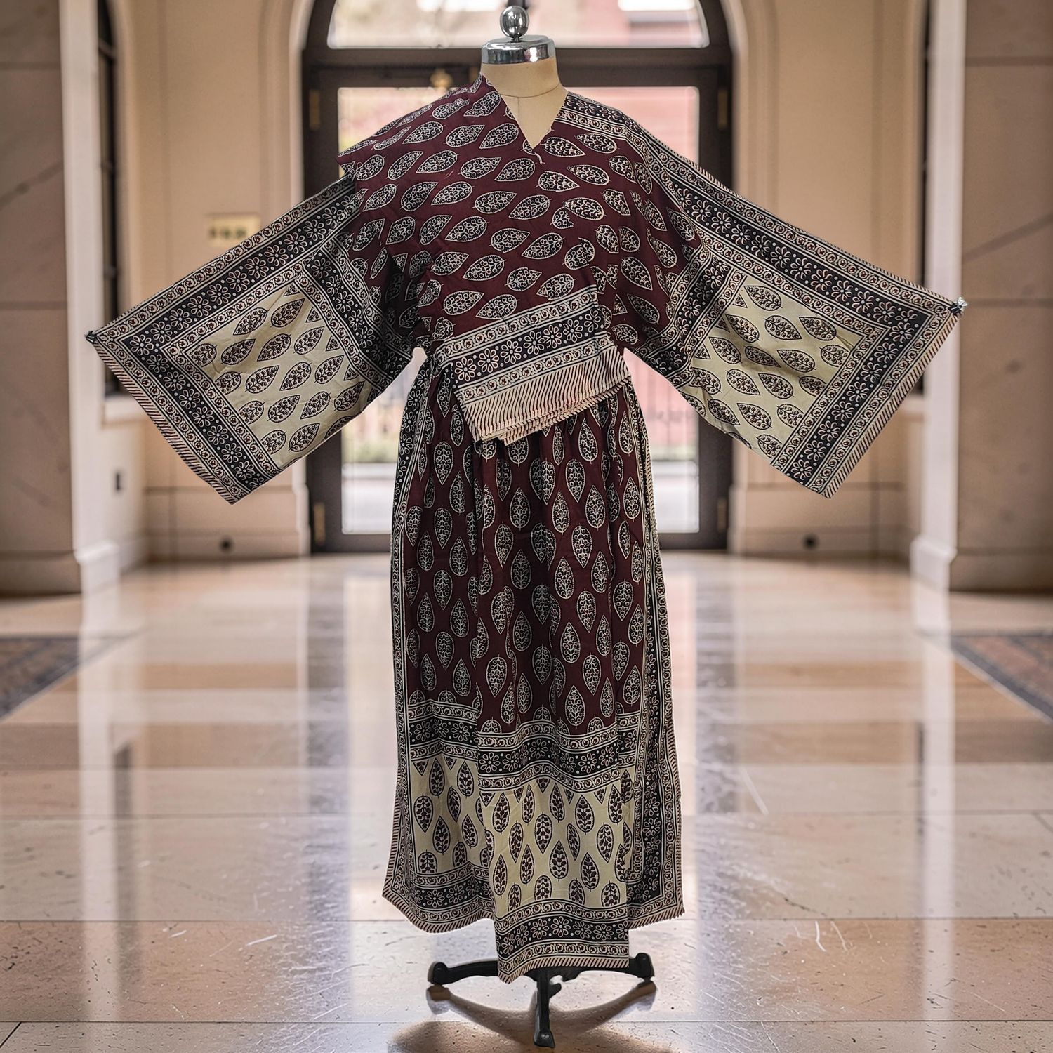 S-M Anam Printed Cotton Dress 57" Long Jalabiya With Sheila JP