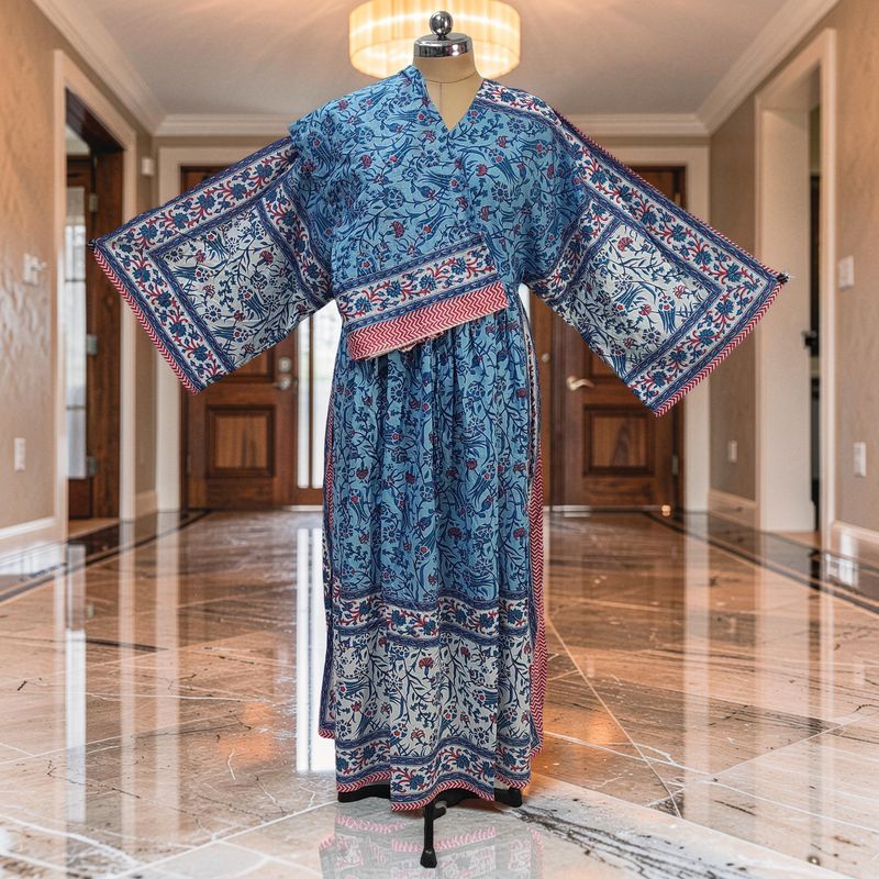 S-M Anam Printed Cotton Dress 57" Long Jalabiya With Sheila JP