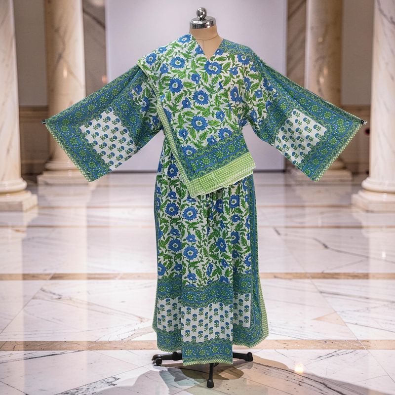 S-M Anam Printed Cotton Dress 57" Long Jalabiya With Sheila JP