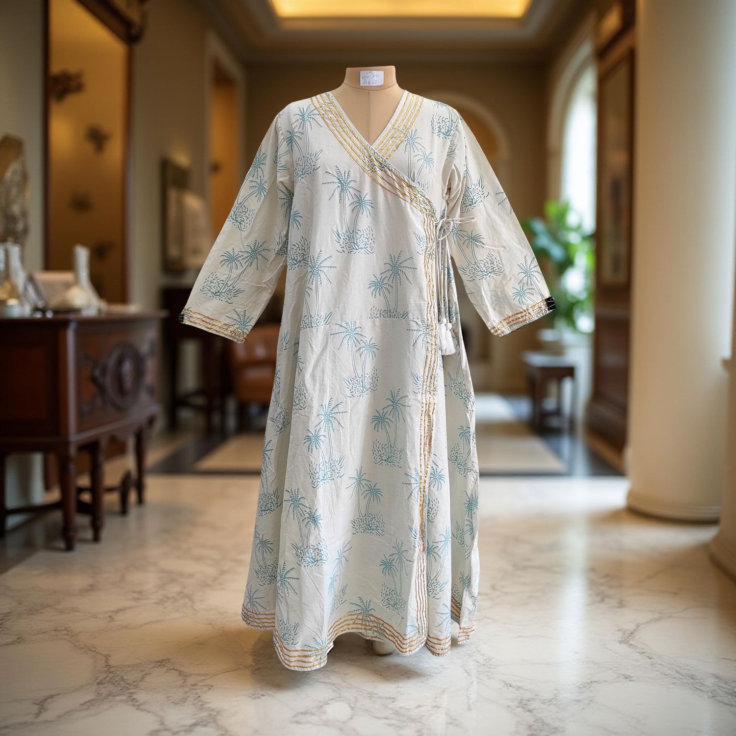 S-M Priam  Printed Cotton Dress 57" Long Jalabiya