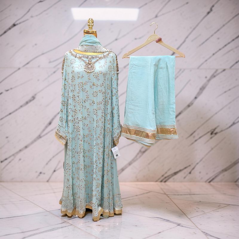L-XL Arisha Closet Pure Silk Crepe Kamdani 3 Pcs Set