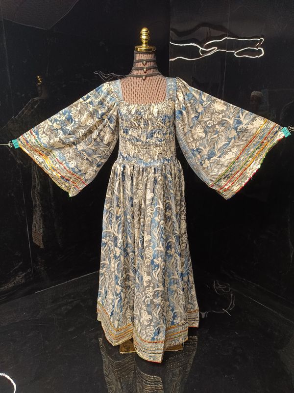 S-M Elzina Printed Silk Dress 57" Long Jalabiya