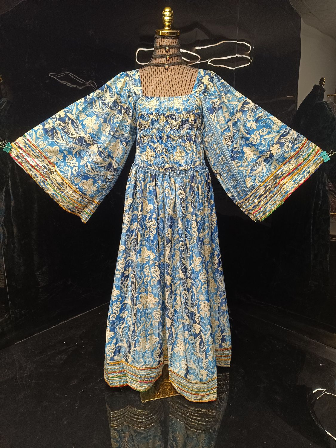 S-M Elzina Printed Silk Dress 57" Long Jalabiya