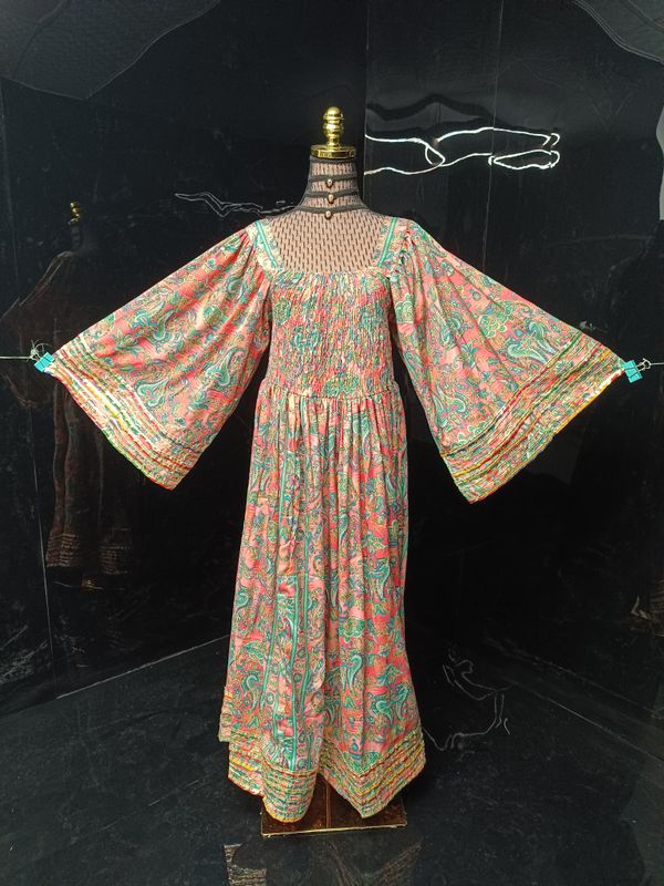 XS-S Elzina Printed Silk Dress 54" Long Jalabiya