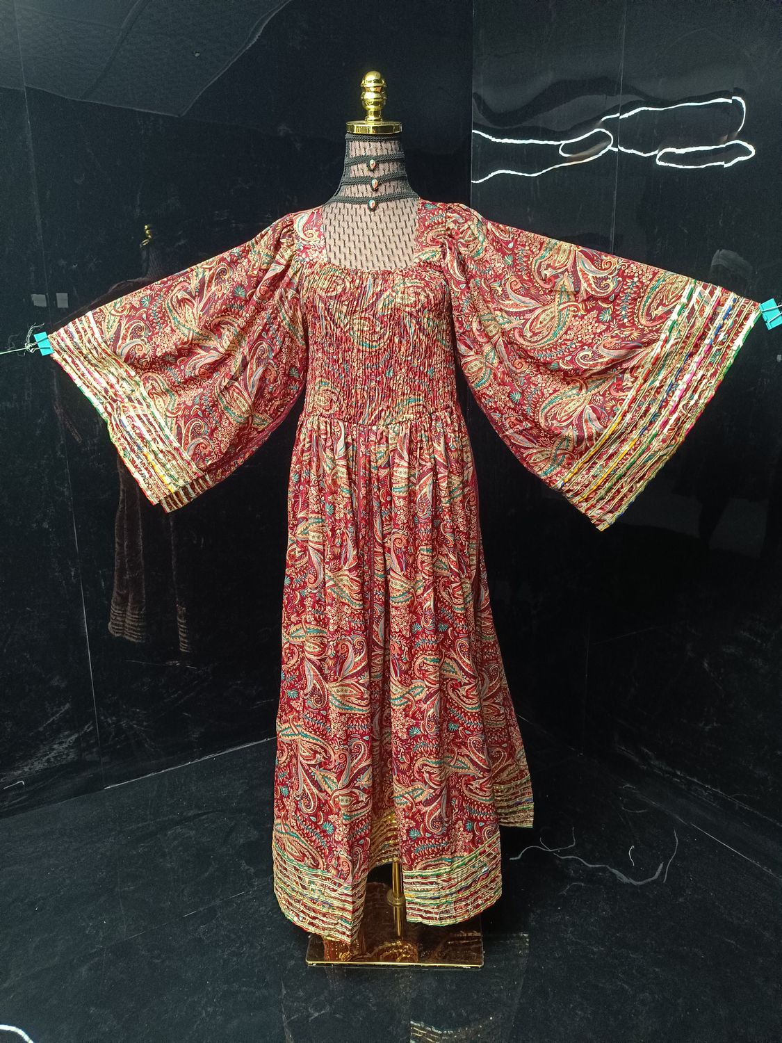 XS-S Elzina Printed Silk Dress 54" Long Jalabiya