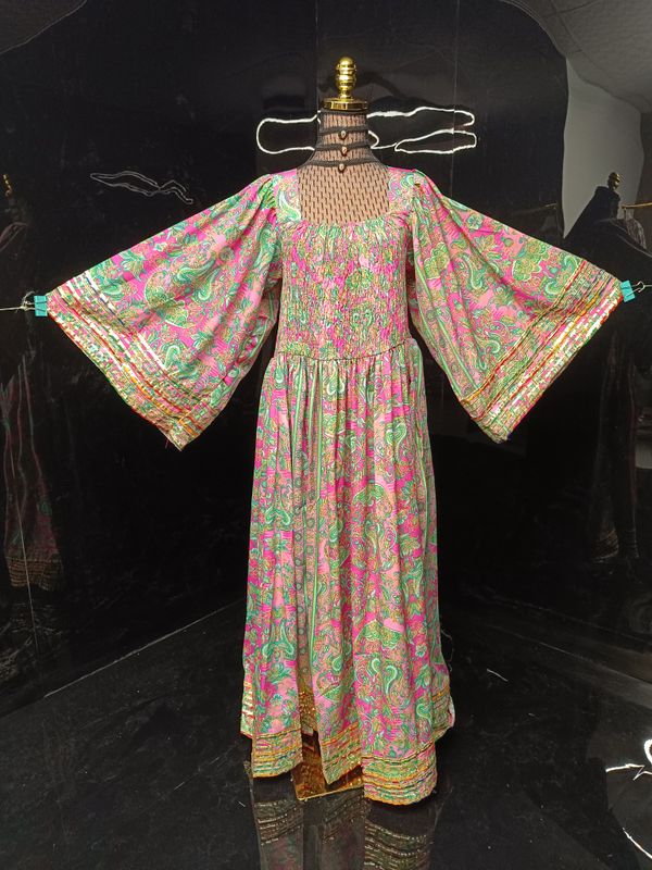 S-M Elzina Printed Silk Dress 57" Long Jalabiya