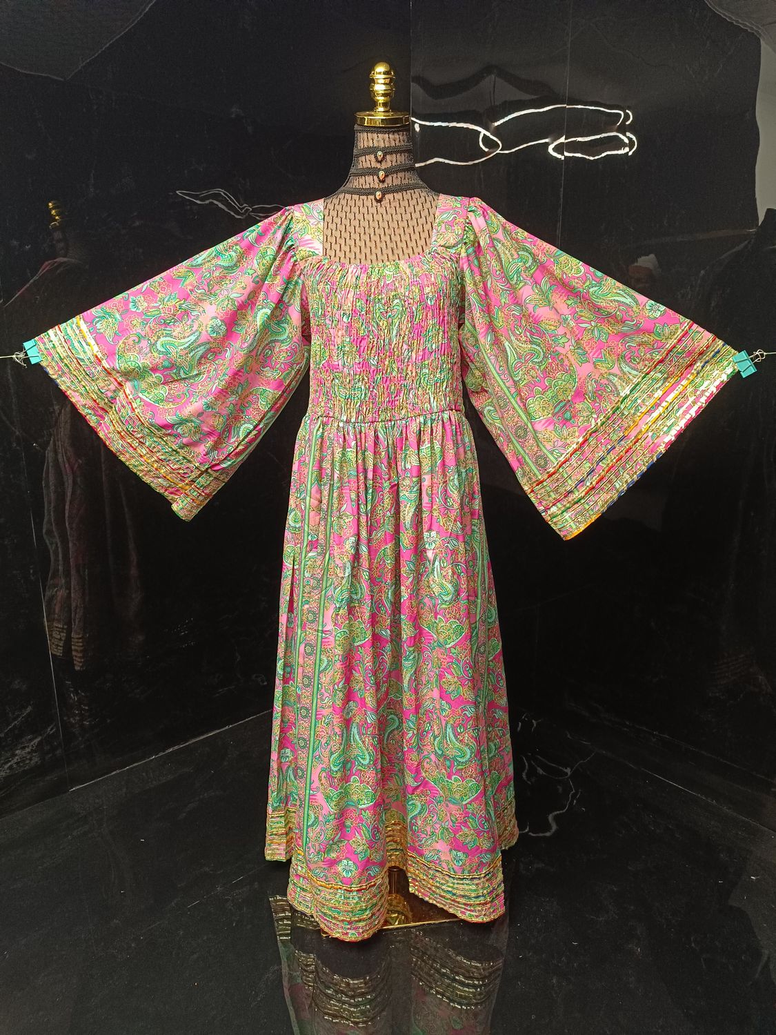 L-XL Elzina Printed Silk Dress 57" Long Jalabiya
