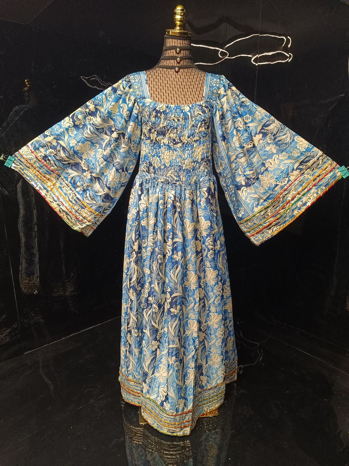 L-XL Elzina Printed Silk Dress 57" Long Jalabiya