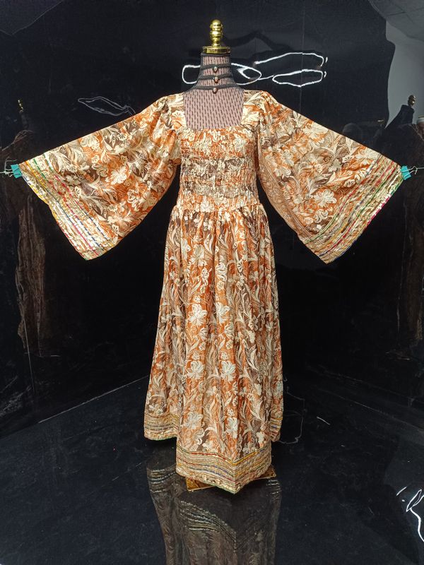 S-M Elzina Printed Silk Dress 57" Long Jalabiya