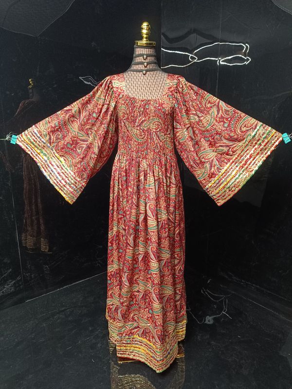S-M Elzina Printed Silk Dress 57" Long Jalabiya