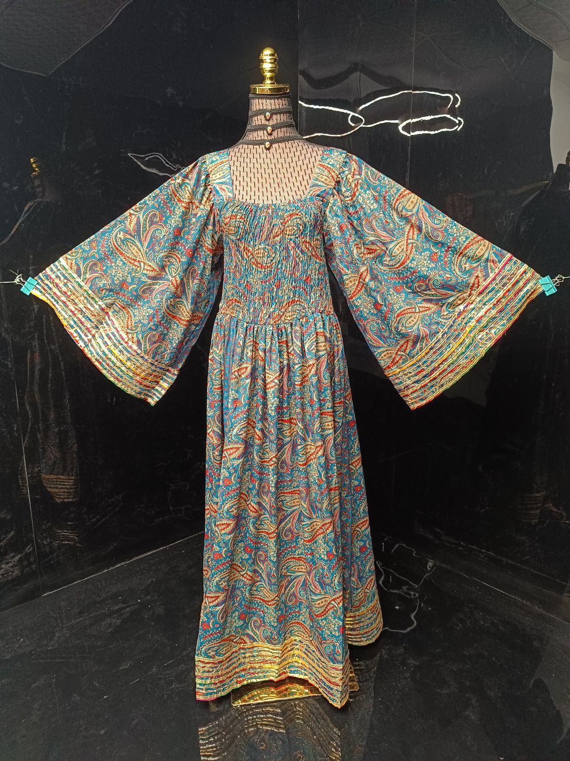 S-M Elzina Printed Silk Dress 57" Long Jalabiya
