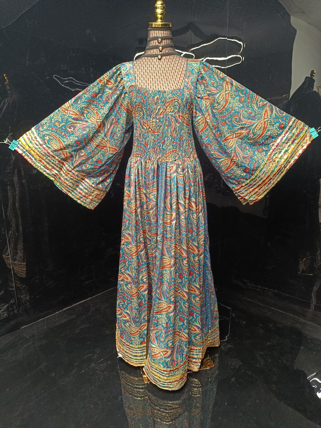 L-XL Elzina Printed Silk Dress 57" Long Jalabiya