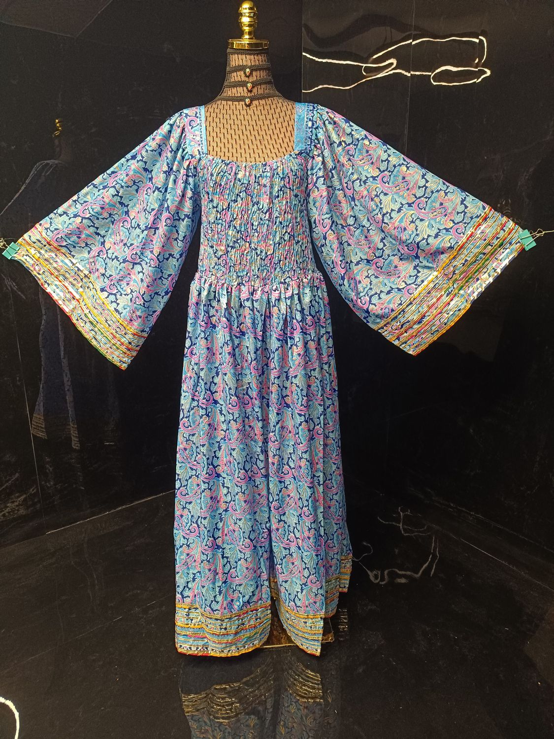 L-XL Elzina Printed Silk Dress 57" Long Jalabiya