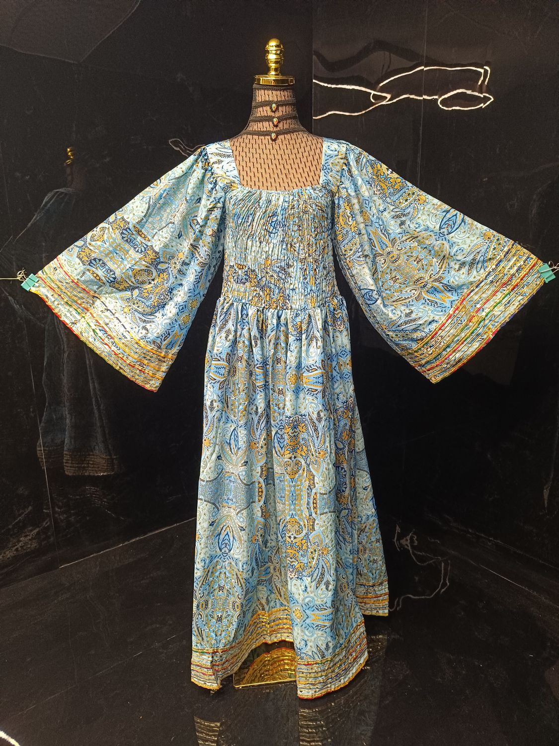 L-XL Elzina Printed Silk Dress 57" Long Jalabiya