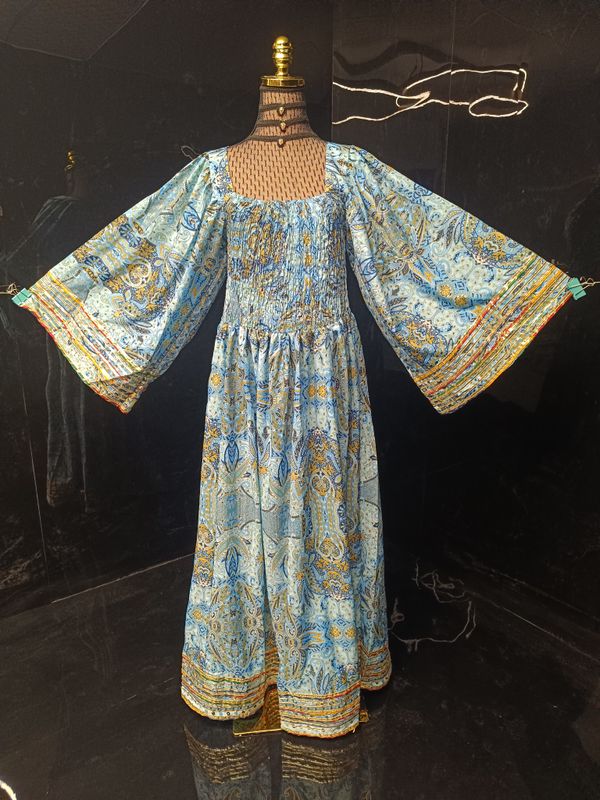 2XL-3XL Elzina Printed Silk Dress 57" Long Jalabiya