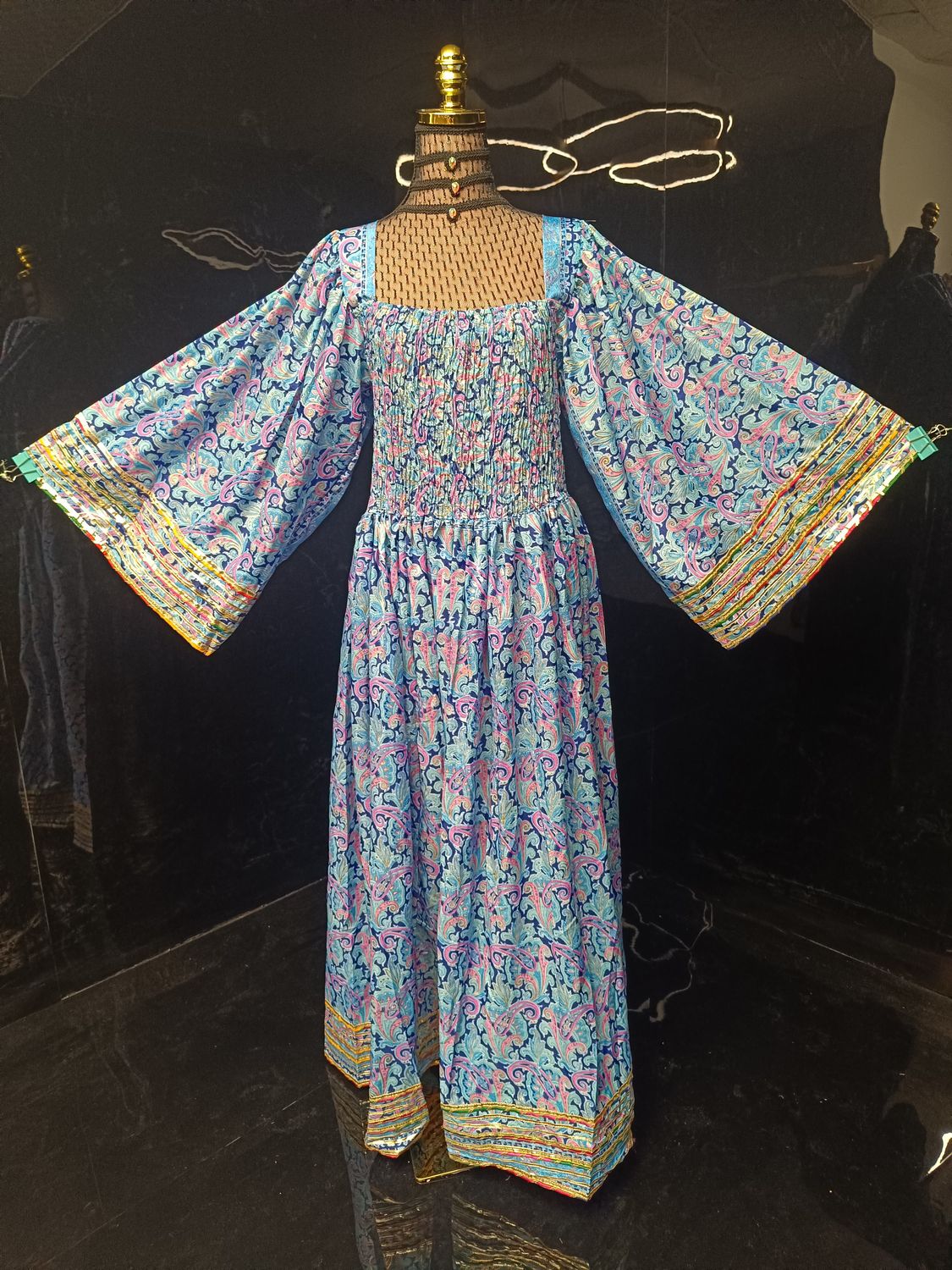 2XL-3XL Elzina Printed Silk Dress 57" Long Jalabiya