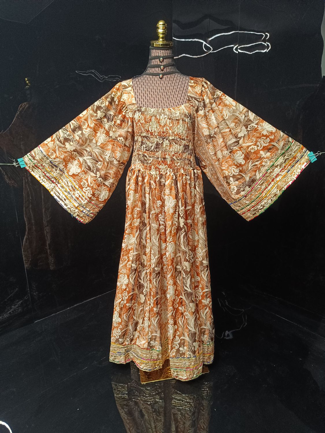 L-XL Elzina Printed Silk Dress 57" Long Jalabiya