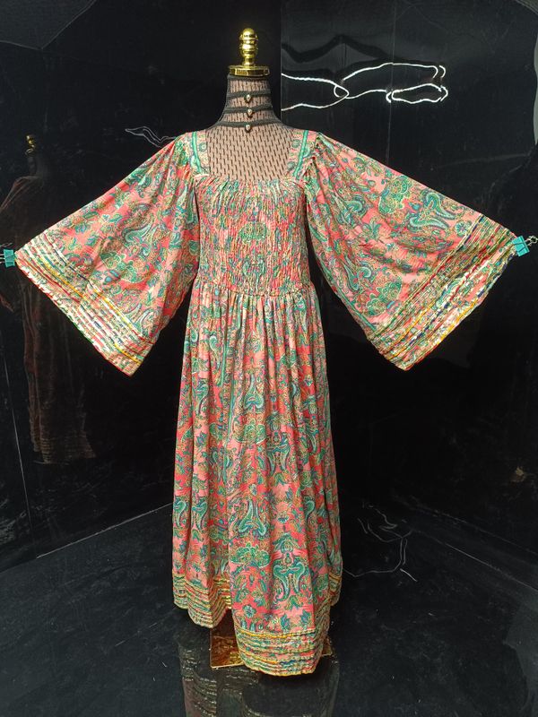 S-M Elzina Printed Silk Dress 57" Long Jalabiya