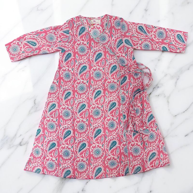 2-3 Year Qifa Printed Cotton Girls Dress 30" Long Jalabiya