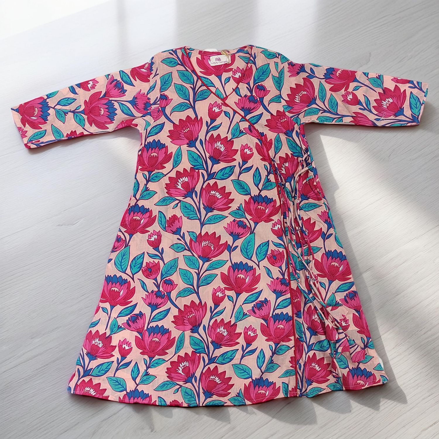 1-2 Year Qifa Printed Cotton Girls Dress 26" Long Jalabiya