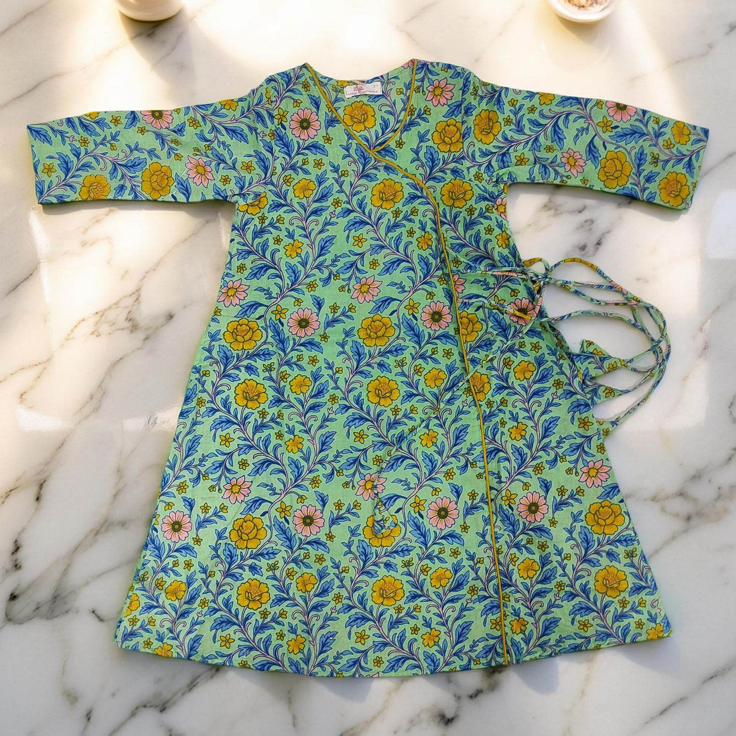 1-2 Year Qifa Printed Cotton Girls Dress 26" Long Jalabiya