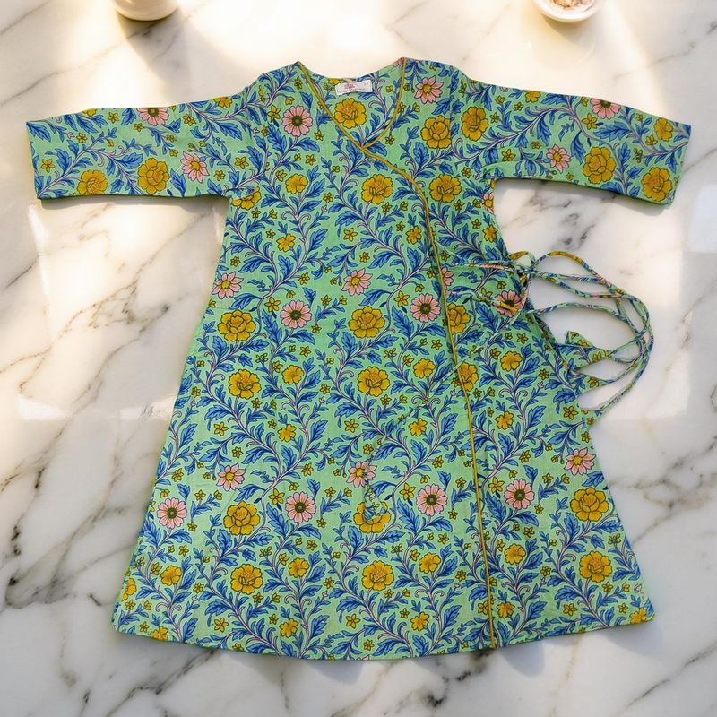 1-2 Year Qifa Printed Cotton Girls Dress 26" Long Jalabiya