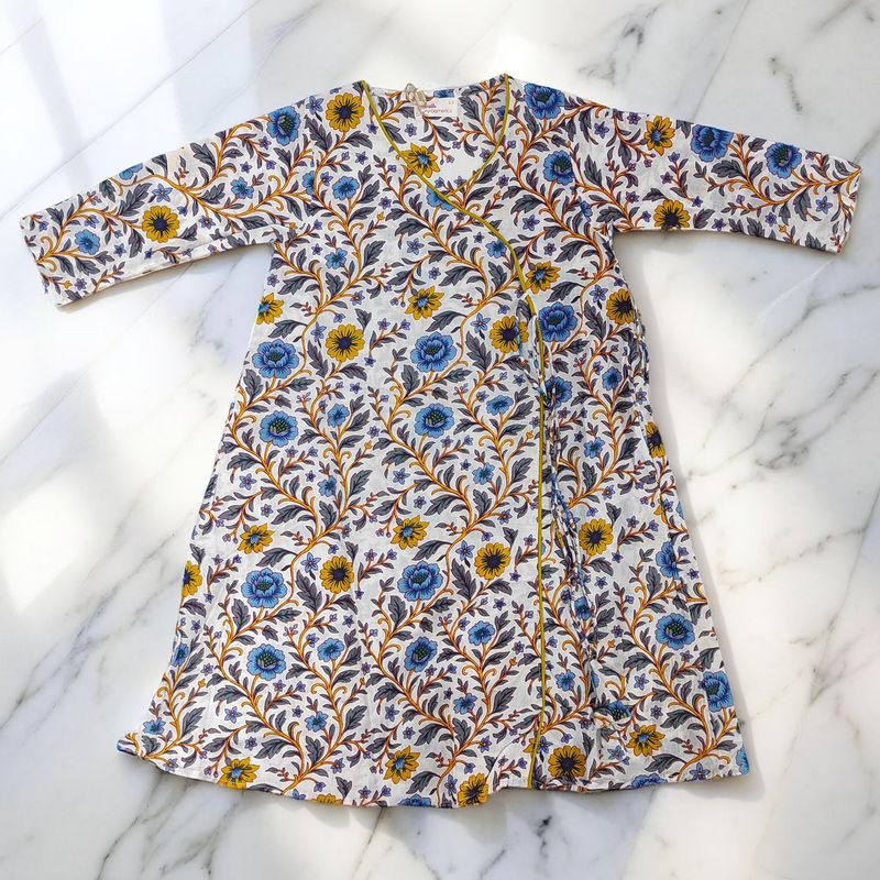 6-7 Year Qifa Printed Cotton Girls Dress 38" Long Jalabiya