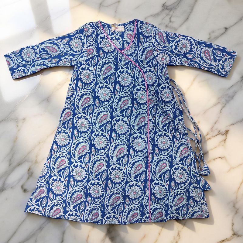 6-7 Year Qifa Printed Cotton Girls Dress 38" Long Jalabiya